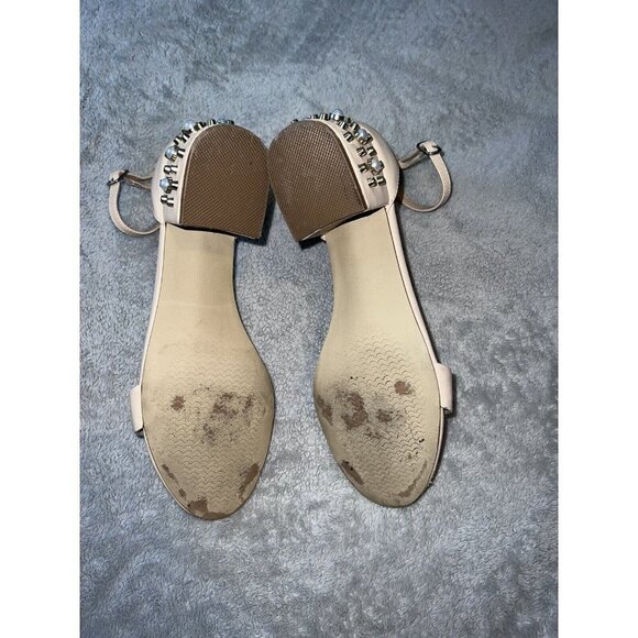 STEVE MADDEN Indie Blush Leather Open Toe Ankle Jeweled Heel Strap Shoes - Picture 12 of 13